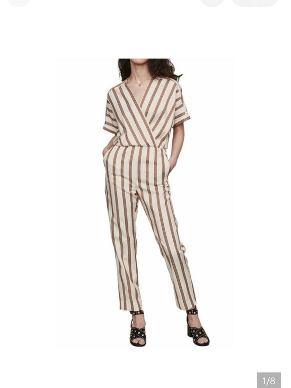 NWT Maje Striped V-Neck Short Sleeve Jumpsuit